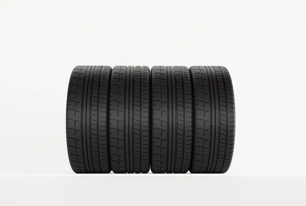 Neumáticos Sobre Fondo Blanco Concepto Cambiar Los Neumáticos Para Temporada — Foto de Stock
