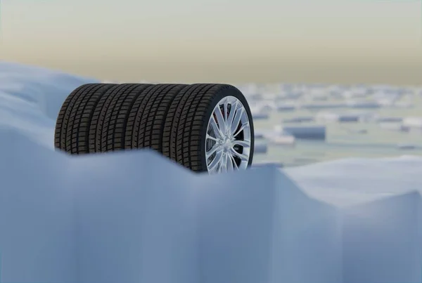 Neumáticos Nieve Fondo Invierno Concepto Cambiar Los Neumáticos Para Los — Foto de Stock