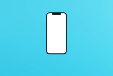 Boş ekranlı bir telefon. Cep telefonu içeriği doldurma konsepti. Mavi arka planda akıllı telefon. 3B görüntüleme, 3B illüstrasyon.