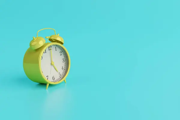 Relógio Alarme Retro Amarelo Fundo Azul Turquesa Conceito Acordar Acordar — Fotografia de Stock