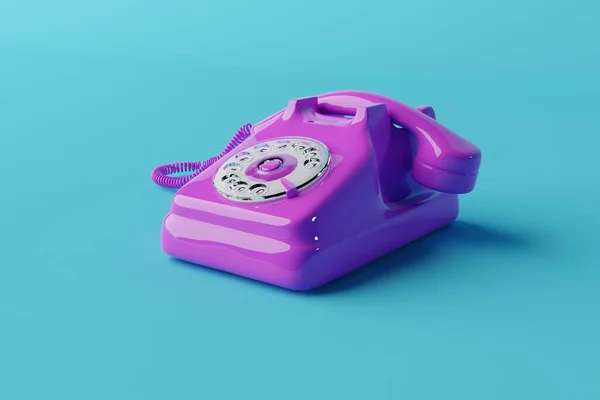 Vista Lateral Telefone Retro Violeta Com Mostrador Números Conceito Usar — Fotografia de Stock