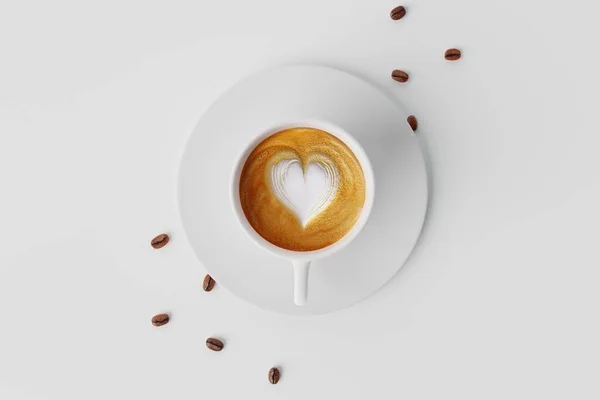 白いパステルカラーの背景に白いコーヒーカップとコーヒーゾーンのトップビュー コーヒーを飲む カフェの概念 エネルギーだ 3Dレンダリング 3Dイラスト — ストック写真