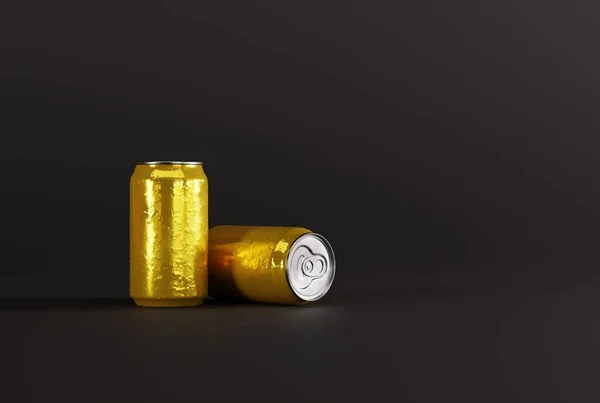 铝罐在黑暗的背景上 生态包装的概念 环境保护 铝金罐 3D渲染 3D插图 — 图库照片