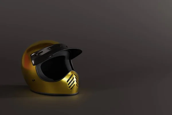 黑色背景下的摩托车头盔 骑摩托车的概念 骑摩托车的安全 3D渲染 3D插图 — 图库照片