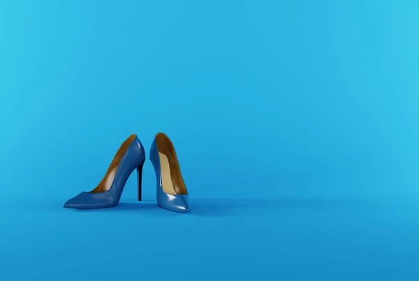 Wysokie Obcasy Niebieskim Tle Minimalistyczna Modna Piękna Koncepcja Noszenie Wysokich — Zdjęcie stockowe