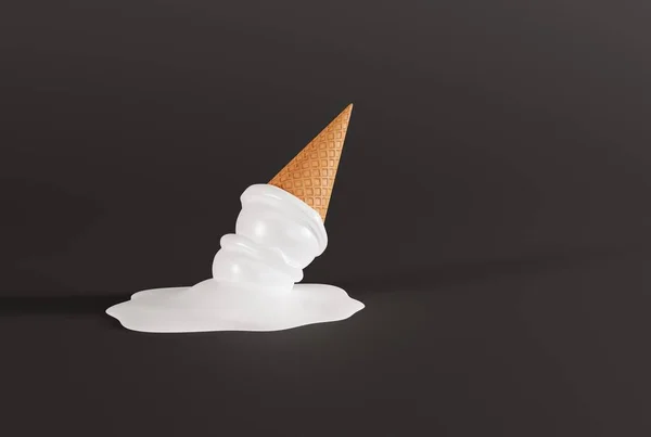 과어두운 배경의 와플에 아이스크림을 냉각하는 렌더링 렌더링 — 스톡 사진