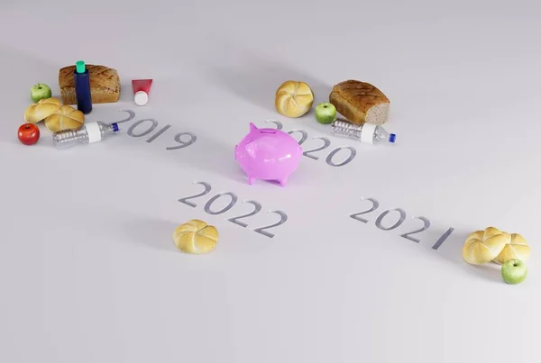 Кошик Товарів Часовому Діапазоні 2019 2022 Рік Поняття Інфляції Проблеми — стокове фото