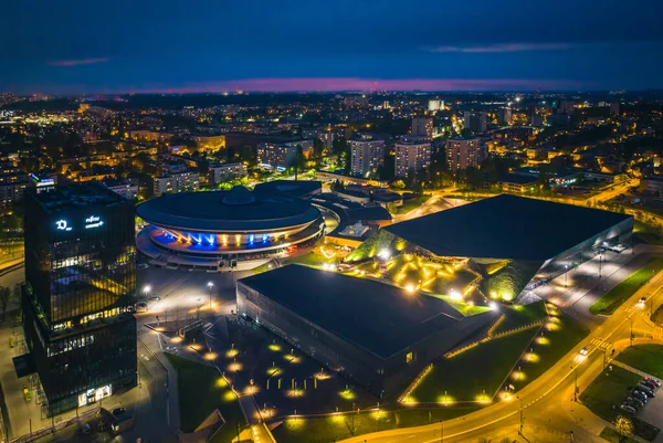 Katowice Maja 2022 Polska Śląsk Widok Katowic Nocą Drona Widok — Zdjęcie stockowe