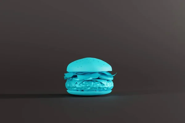 Koyu Pastel Arka Planda Mavi Pastel Bir Hamburger Sandviç Çizburger — Stok fotoğraf
