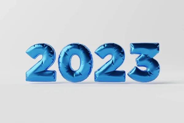 2023年新年登记气球 新年的概念 2022年底 欢迎新的一年 3D渲染 3D插图 — 图库照片