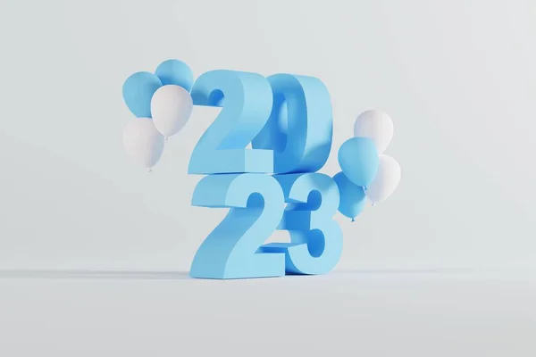 2023号 新年快乐 新年快乐 蓝色号码2023 背景浅 3D渲染 3D插图 — 图库照片