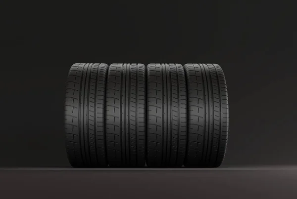 Neumáticos Sobre Fondo Oscuro Concepto Cambiar Los Neumáticos Para Temporada — Foto de Stock