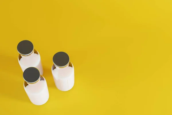 Butelki Retro Mlekiem Żółtym Tle Koncepcja Picia Mleka Zdrowego Odżywiania — Zdjęcie stockowe