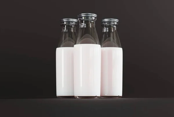 Retro Bottles Milk Dark Background Concept Drinking Milk Healthy Eating — Stock Photo, Image