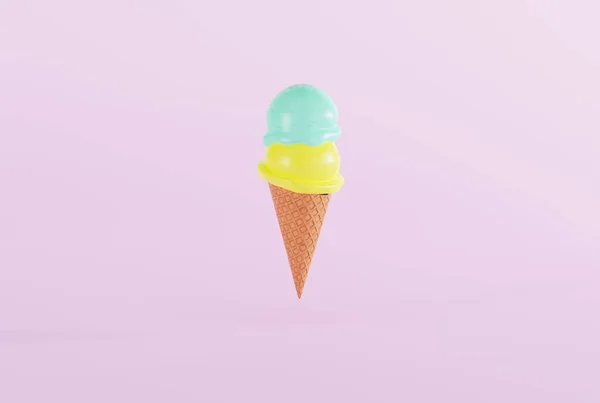 Ice Cream Waffle Ice Scoops Pink Background Concept Eating Ice — Stock Photo, Image