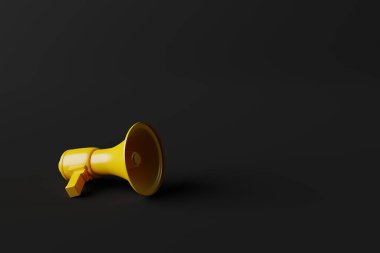 Arka planda megafon var. Bilgi ve haber sağlama kavramı. İş, Finans ve Sosyoloji. 3d görüntüleme, 3d illüstrasyon.