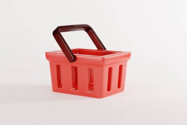 Arka planda alışveriş sepeti. Alışveriş konsepti, Kara Cuma. Alışveriş sepeti boş. 3B görüntüleme, 3B illüstrasyon.