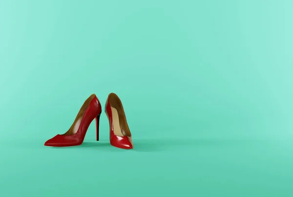 绿色背景的高跟鞋 时尚和美的概念 女人穿高跟鞋的事3D渲染 3D插图 — 图库照片