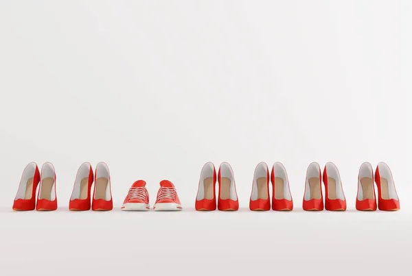 Високі Підбори Білому Тлі Кросівки Концепція Носіння Зручного Взуття Високих — стокове фото