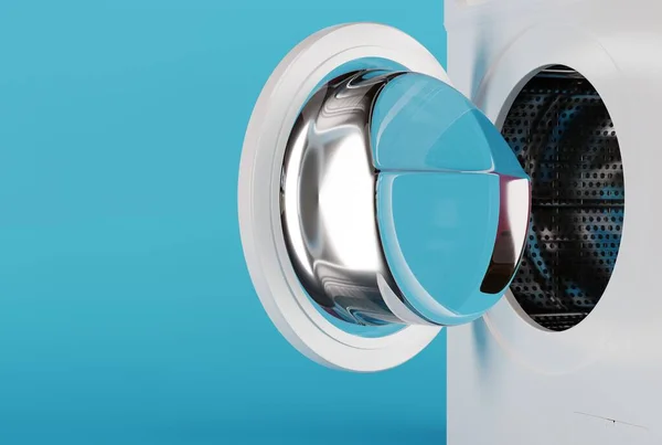 Tvättmaskin Blå Pastell Bakgrund Begreppet Att Göra Tvätt Med Hjälp — Stockfoto