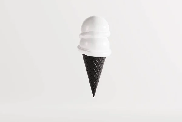 Crème Glacée Dans Une Gaufre Noire Sur Sol Fond Clair — Photo
