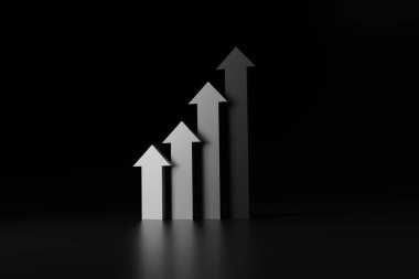 Farklı renkte oklar. İstatistiklerin büyüme konsepti ve şirketin gelişimi, hayat. 3B görüntüleme, 3B resimleme.