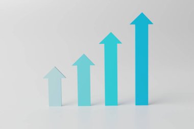 Farklı renkte oklar. İstatistiklerin büyüme konsepti ve şirketin gelişimi, hayat. 3B görüntüleme, 3B resimleme.