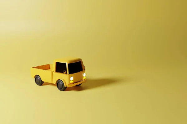 Pequeño Camión Reparto Amarillo Concepto Trabajo Mensajería Entregando Productos Tienda — Foto de Stock