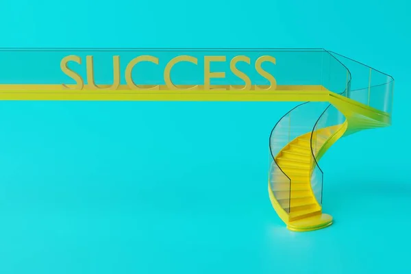 上に成功という言葉を持つ曲がりくねった階段 成功のために登ると戦うの概念 3Dレンダリング — ストック写真