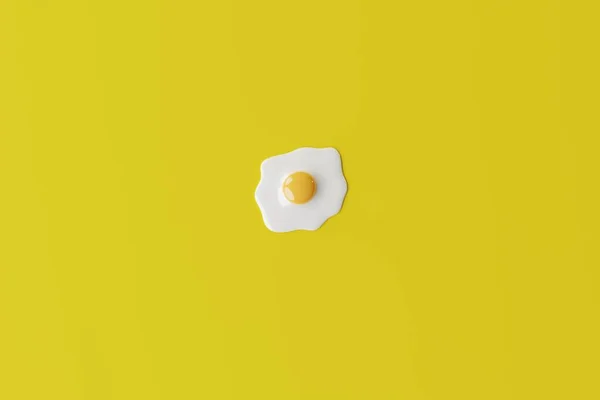 在黄色背景上煎鸡蛋 制作煎蛋 烹调的概念 3D渲染 — 图库照片