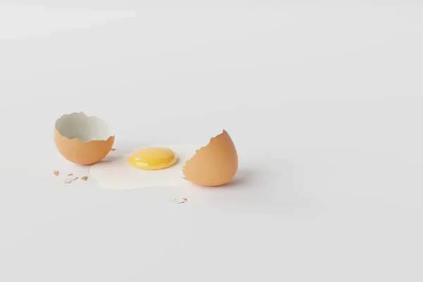 가벼운 배경에서 부러진 달걀이야 요리에 오믈렛만들기 껍질깨기 렌더링 — 스톡 사진