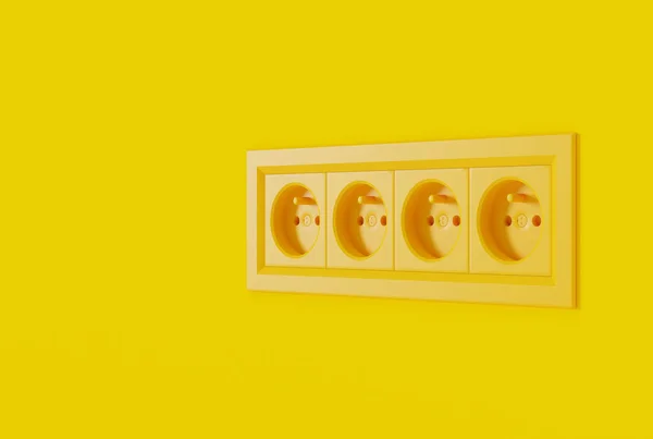 黄色の背景に電気ソケット 電気を使う 電気を節約するという概念 3Dレンダリング 3Dイラスト — ストック写真