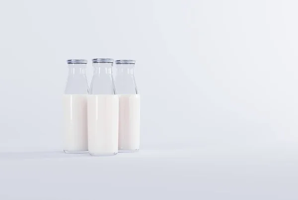 Ρετρό Φιάλες Γάλα Ελαφρύ Φόντο Έννοια Του Πόσιμου Γάλακτος Της — Φωτογραφία Αρχείου