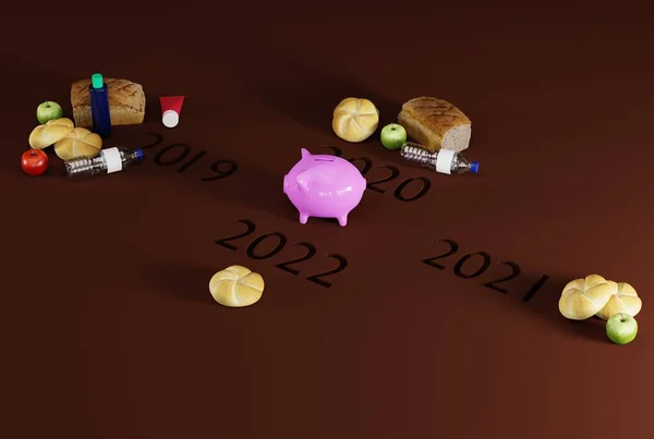 Кошик Товарів Часовому Діапазоні 2019 2022 Рік Поняття Інфляції Проблеми — стокове фото
