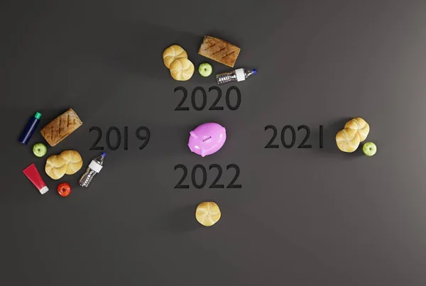 Καλάθι Προϊόντων Στο Χρονικό Διάστημα Από 2019 Έως 2022 Έννοια — Φωτογραφία Αρχείου