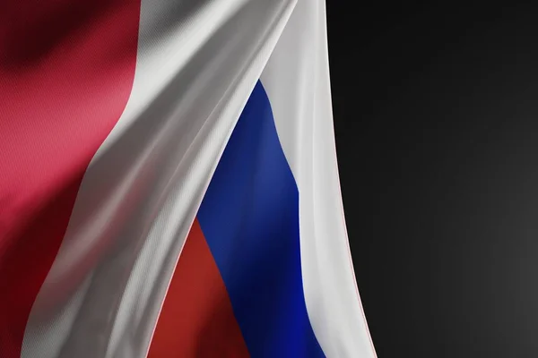 The flag of Russia and Poland. The concept of diplomacy and international relations between Poland and Russia. Conflict and the Russian war with Ukraine. 3D render, 3D illustration.