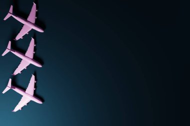 Uçak modeli pistten kalkıyor. Seyahat kavramı, dünyayı dolaşmak. Dünyayı uçakla keşfetmek. 3d görüntüleyici, 3d resimleyici