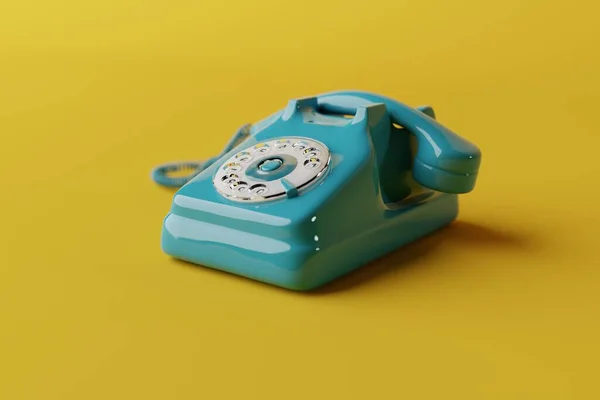 带数字拨号盘的绿松石复古电话侧视图 使用复古物品的概念 可以追溯到过去 3D渲染 3D插画 — 图库照片
