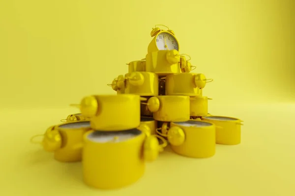 Kuning Jam Alarm Retro Pada Latar Belakang Kuning Konsep Bangun — Stok Foto