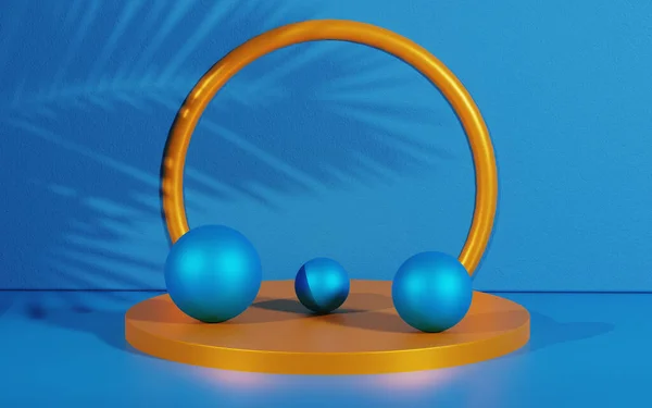 Forme Cylindre Affichage Produit Avec Sphère Concept Spalek Couleur Bleu — Photo