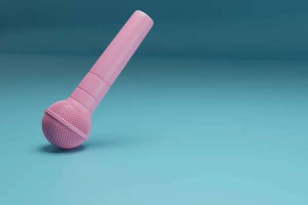 ターコイズの背景にピンクのマイクをパステル クラシックターンテーブルから音楽を演奏し 音楽を作るという概念 オーディオ制作 3Dレンダリング 3Dイラスト — ストック写真