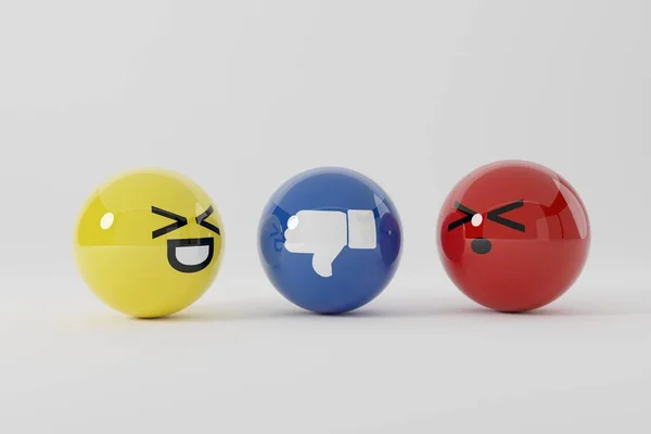 用情感来表达情感 社交媒体的概念 在互联网用户中使用情感符号 Emoji在用各种面部表情和情绪 国际纪念日 3D渲染 3D插图 — 图库照片