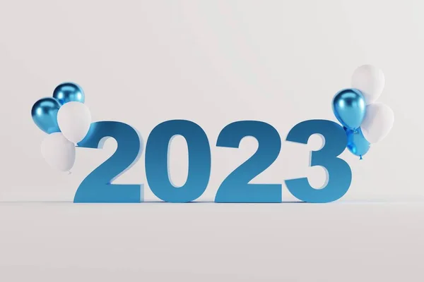 2023 Szám Újév Boldog Évet Kék 2023 Világos Háttérrel Render — Stock Fotó