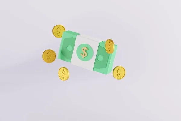 ドル紙幣と硬貨 買い物の概念は お金を稼ぐ 金融とビジネスの概念 3Dレンダリング 3Dイラスト — ストック写真