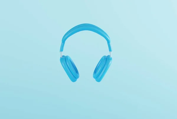 Mavi Arka Planda Kulaklıklar Kulaklıkla Müzik Dinleme Kavramı Pastel Kulaklıkların — Stok fotoğraf