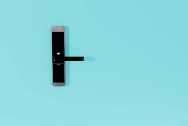 有门禁卡锁的手柄 酒店锁 房间入口的概念 3D渲染 3D插图 — 图库照片