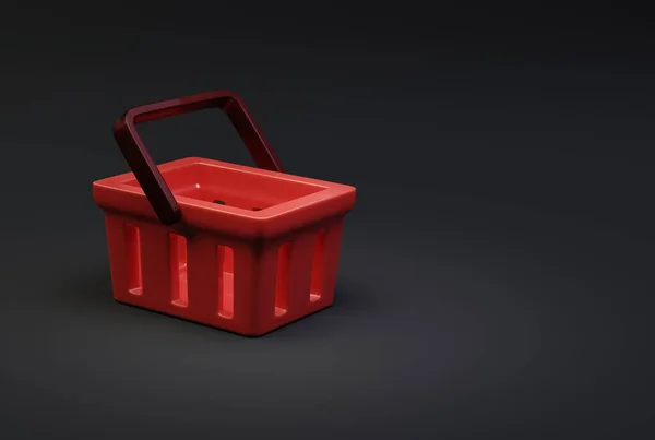 Shopping basket on a dark background. Shopping concept, Black friday. Shopping basket empty. 3D render, 3D illustration.
