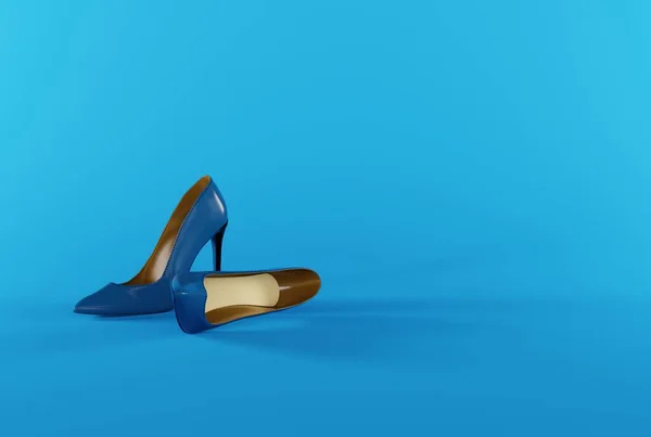 蓝色背景的高跟鞋 时尚和美的概念 女人穿高跟鞋的事3D渲染 3D插图 — 图库照片