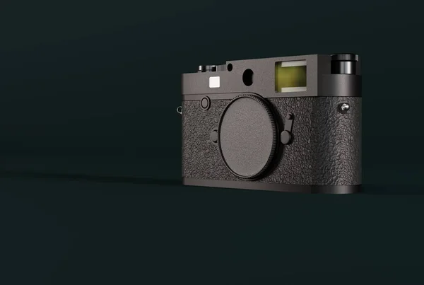 复古摄影相机在深蓝色背景 拍照的概念 经典的摄影相机 模拟的 3D渲染 3D插图 — 图库照片