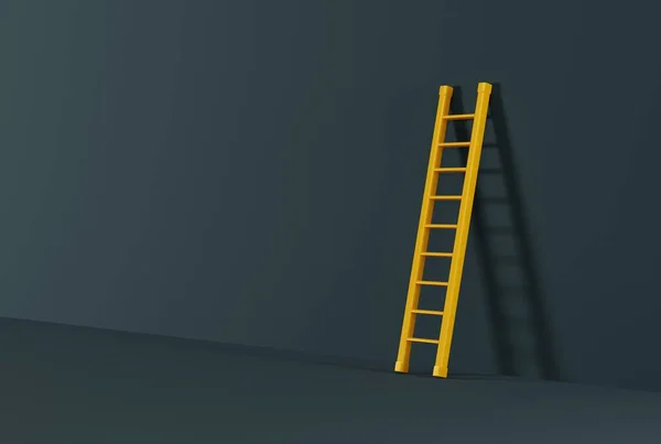 壁のそばのはしご ビジネスコンセプトは トップに登り 目標を達成します はしごを触れ 壁にもたれています 3Dレンダリング 3Dイラスト — ストック写真